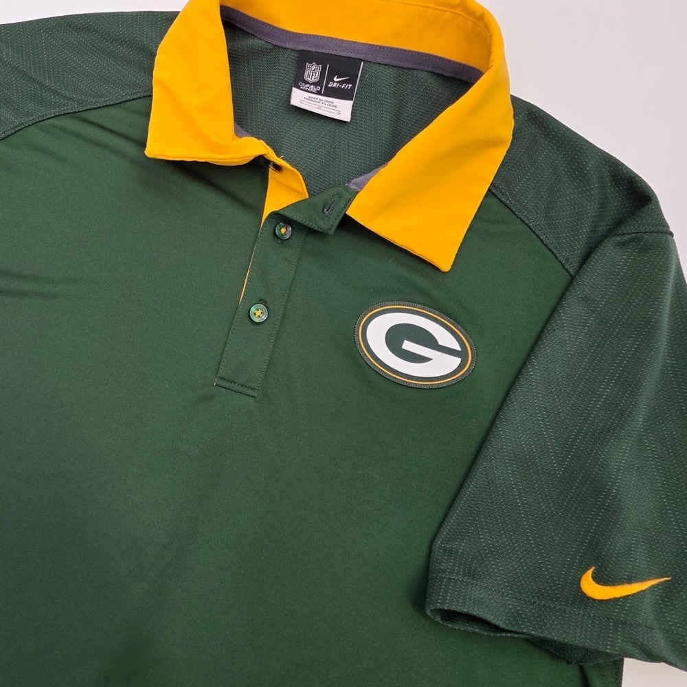 NIKE DRI FIT ON FIELD GREEN BAY PACKERS POLO MENS LARGE GREEN YELLOW 2015 RARE